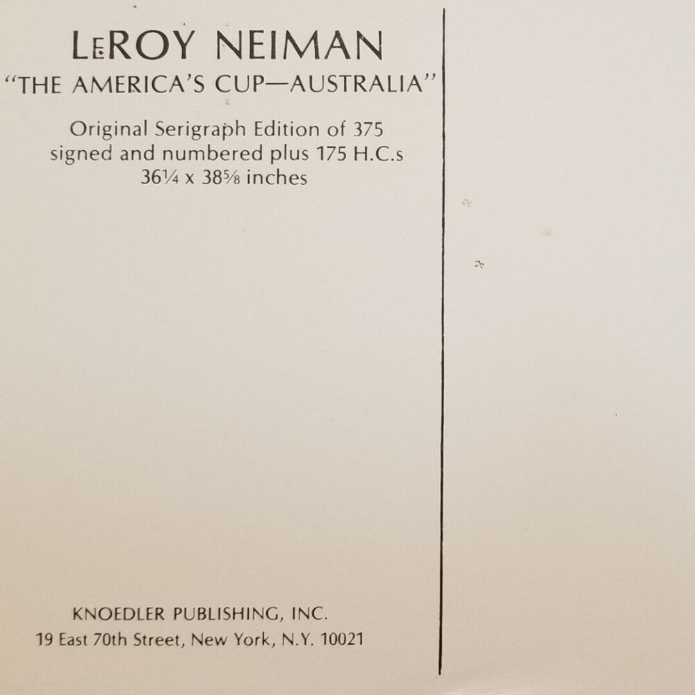 LeROY NEIMAN collectable Post Card - AMERICAS CUP AUSTRALIA - 1987 - Picture 2 of 3